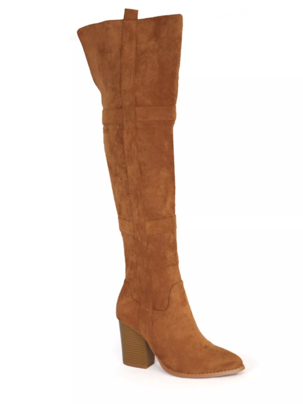 Yoki Cognac Over-the-Knee Suede Block Heel Boots